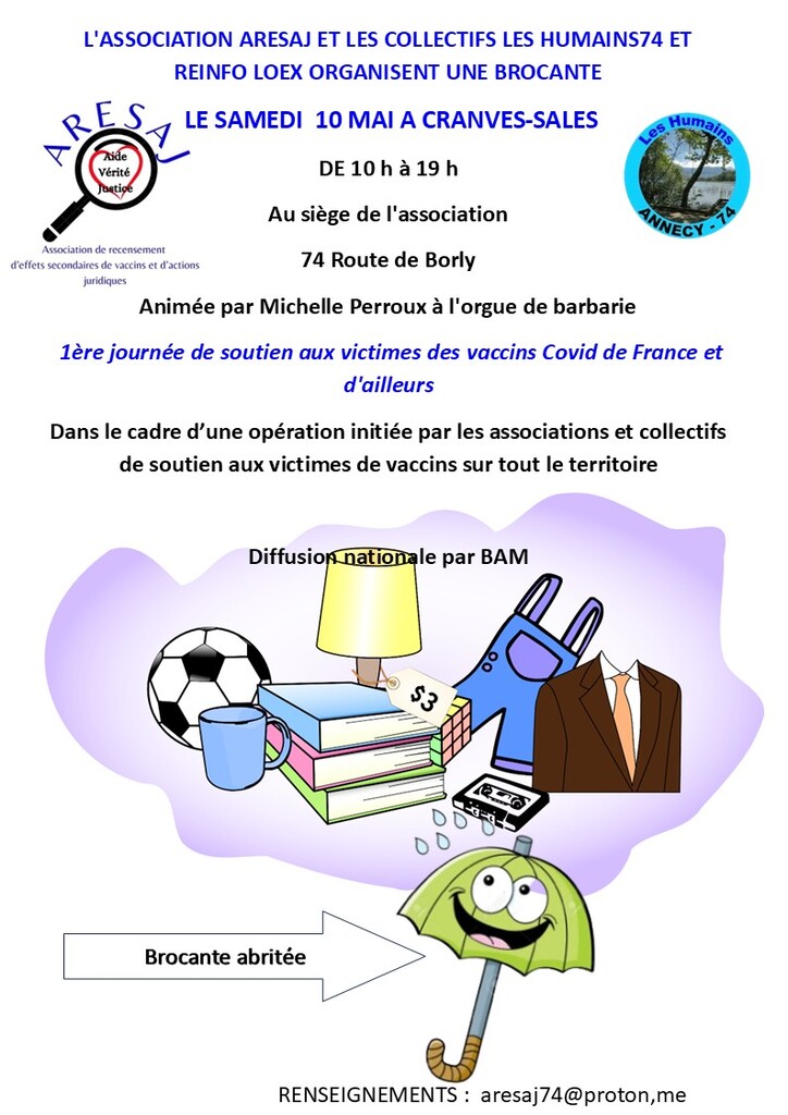 Brocante organisée par l'ARESAJ pour soutenir les victimes des injections